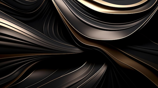 Geometric Wavy Gold Abstract Surface Background In Black And Gold