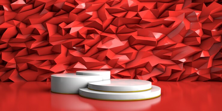 Photo geometric white stage round platform on red background 3d rendering