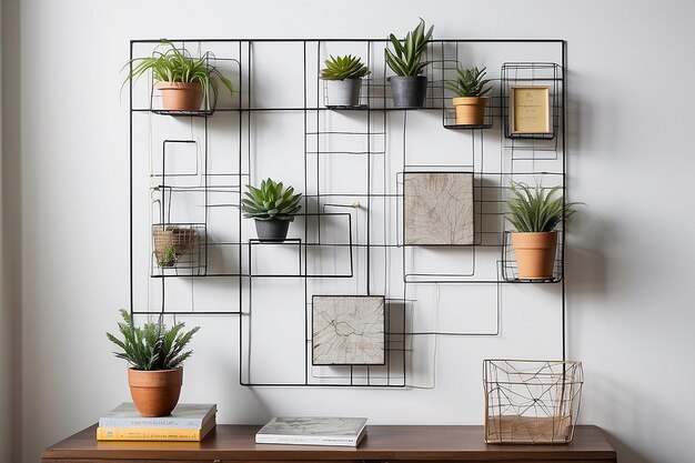 Photo geometric wire wall grid for artistic display