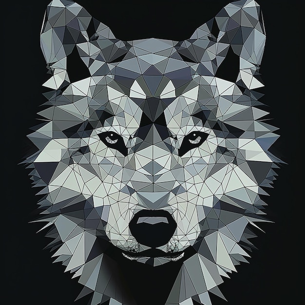 Photo a geometric wolf with a black background and the words 