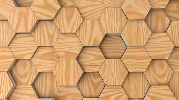 Geometric wooden hexagon pattern background 3D rendering