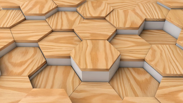 Geometric wooden hexagon pattern background 3D rendering