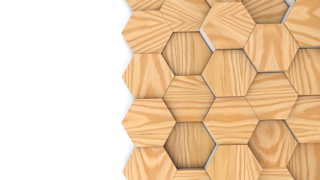 Geometric wooden hexagon pattern background 3D rendering