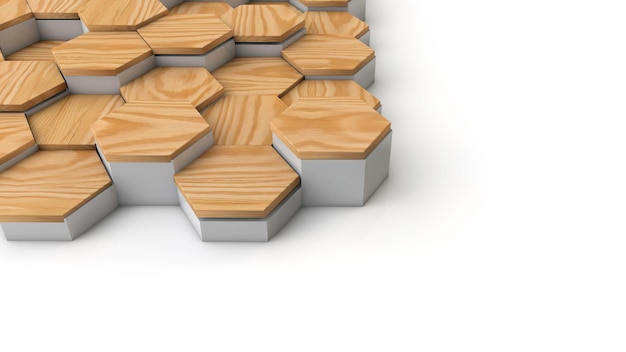 Geometric wooden hexagon pattern background 3D rendering