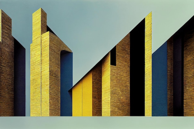 Geometric yellow and blue facades of a residential building Ukraine