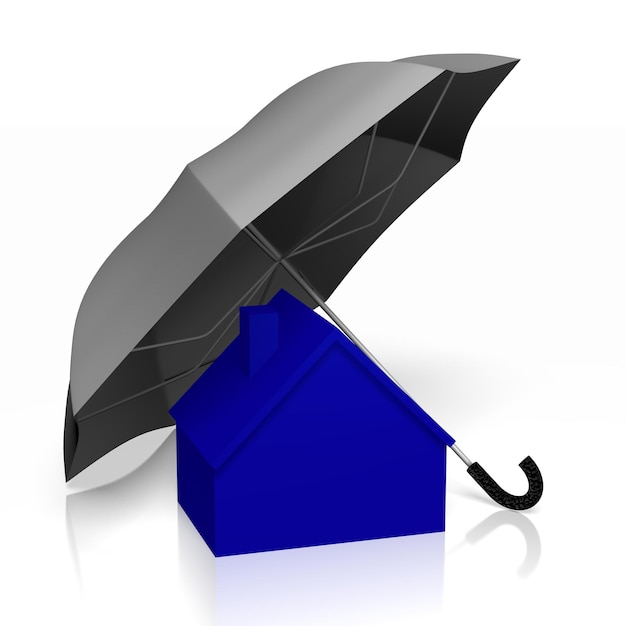 Photo geometrical house shape and umbrella insurance concept 3d illustration