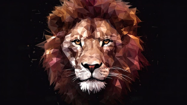 Geometrical Lion Head Art An Intricate Illustration of a Male Animal's Head Against an Isolated