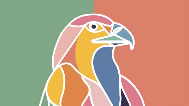 Photo a geometricshaped eagle with a multicolored body and a pink head is facing to the right in front of a split green and pink background