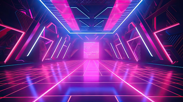 Geometrisch futuristisch neon gloeiend disco dansen glad cyberspace banner achtergrondbehang Generatieve AI