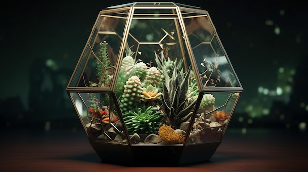 Foto geometrisch glazen florarium met succulenten