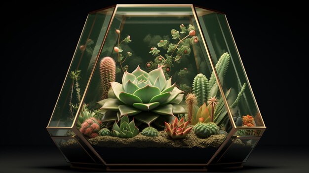 Geometrisch glazen florarium met succulenten