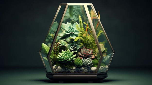 Geometrisch glazen florarium met succulenten