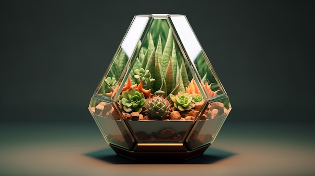 Foto geometrisch glazen florarium met succulenten