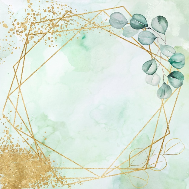 Geometrisch gouden frame met aquarel groene eucalyptus bladeren bruiloft illustratie