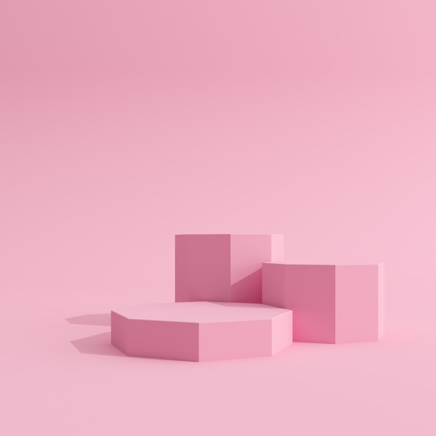 Geometrisch roze podium voor productpresentatie.