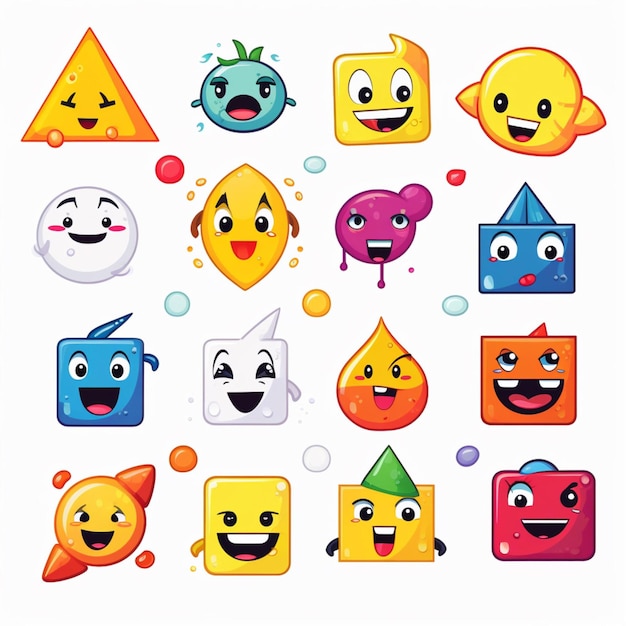 Geometrische Emojis 2d cartoon vectorillustratie op witte b