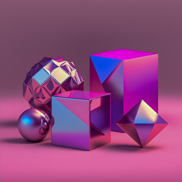 Geometrische figuren holografische stijl toon roze en paarse illustratie