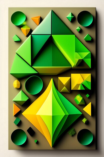 Geometrische figuur samengesteld uit groene driehoeken. Bovenaanzicht platte lay-compositie