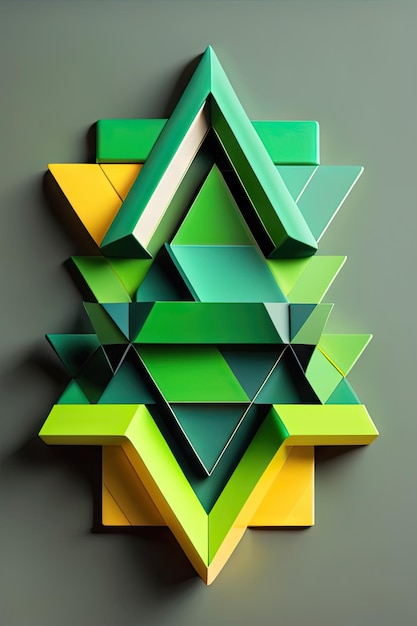 Geometrische figuur samengesteld uit groene driehoeken. Bovenaanzicht platte lay-compositie