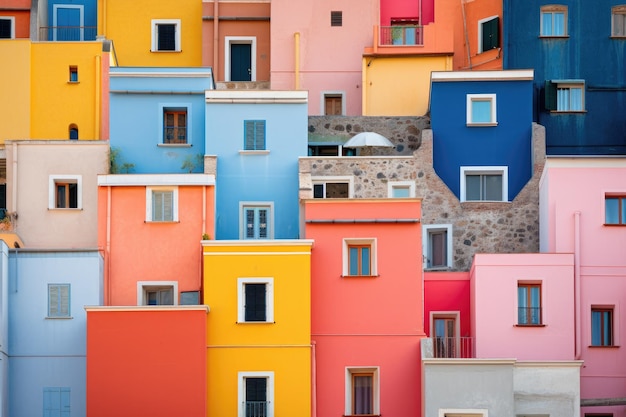 Geometrische kleurenelementen van kleurrijke gebouwenfacade ai gegenereerd