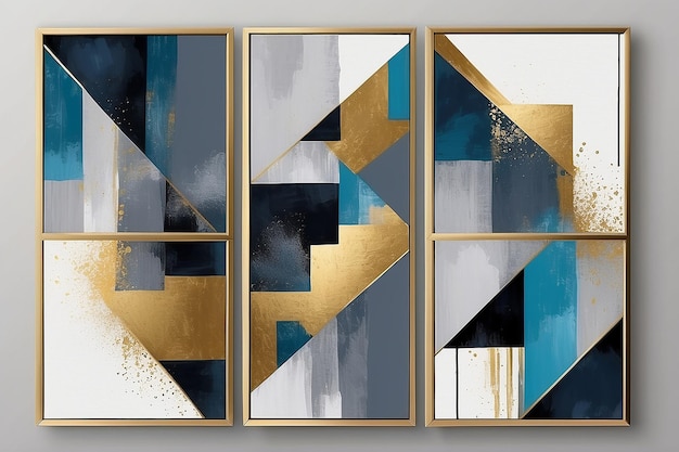 Geometrische moderne kunst Grijze Blauwe Gouden Abstract Print Set