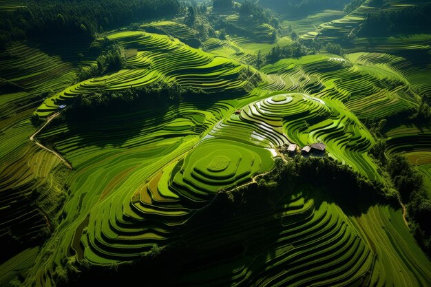 Geometrische patronen van terrasvormige rijstvelden