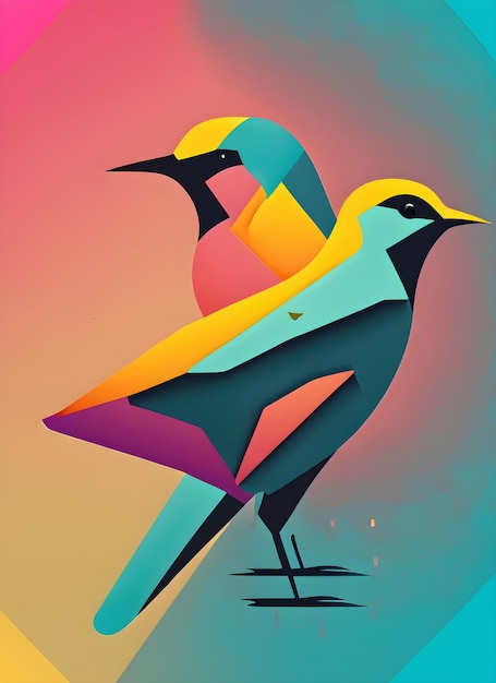 Foto geometrische vogels drukken levendige en moderne vogelkunst af