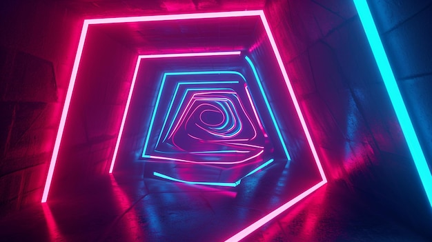 Geometrische vormen verlicht door levendige neonlichten Scene Achtergrond