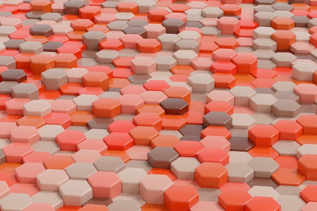 Geometrische zeshoeken oranje grijs rood kleuren luxe abstracte achtergrond 3D-rendering illustratie