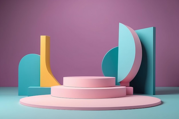 Geometry shaped podium against colored background