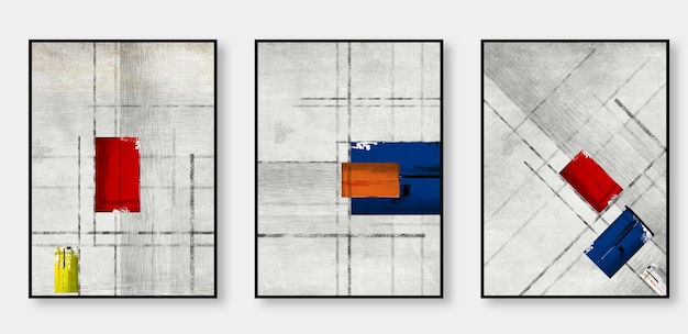 Geometry, triptych mural, modern art, hand-painted fashion background