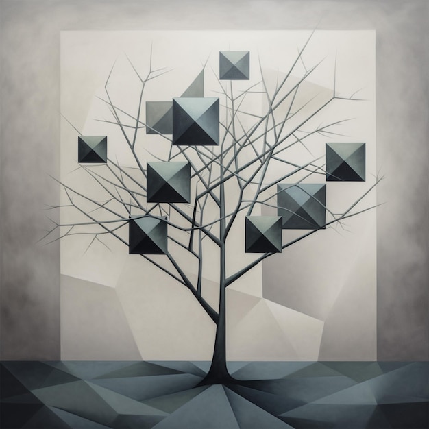 Foto albero surrealista minimalista a forma geometrica