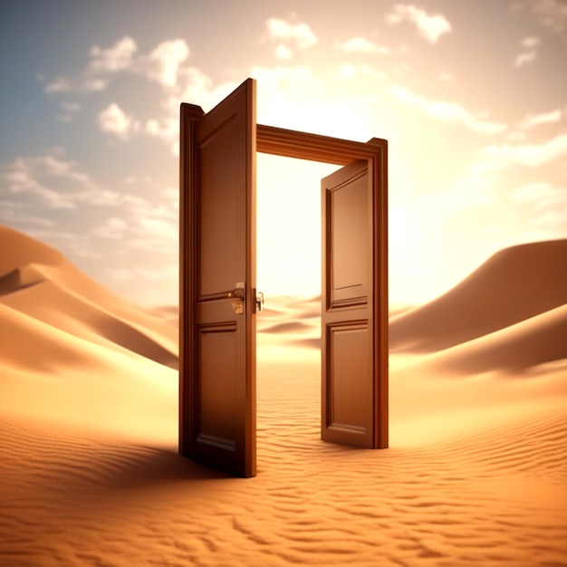 geopende deur op woestijn