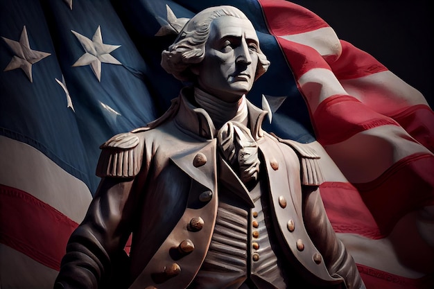Foto georges washington standbeeld amerikaanse vlag achtergrond