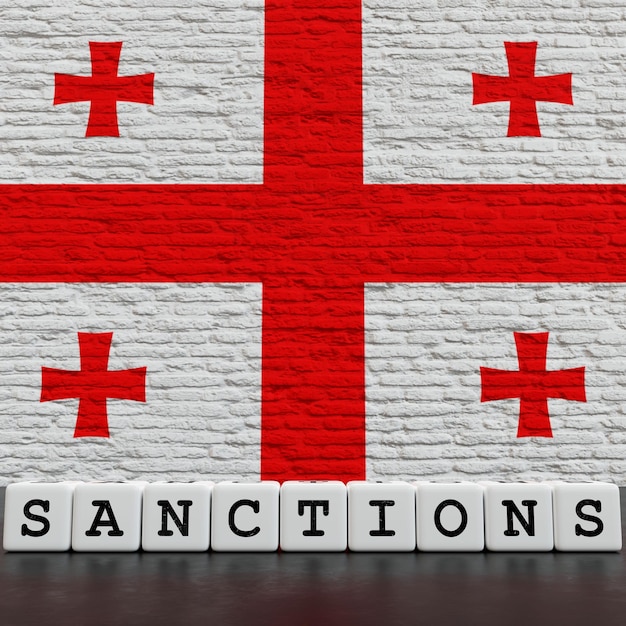 Флаг Грузии на кирпичной стене с санкциями