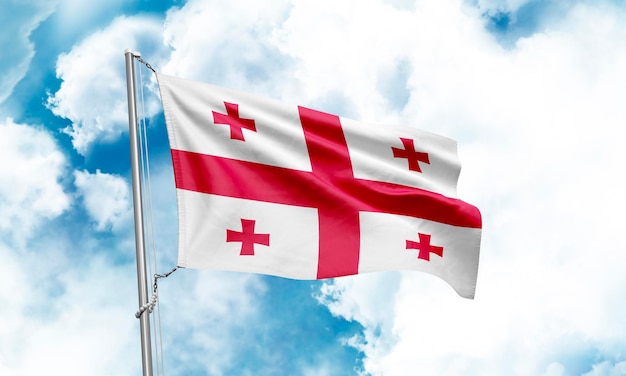 Georgia flag waving on sky background 3D Rendering