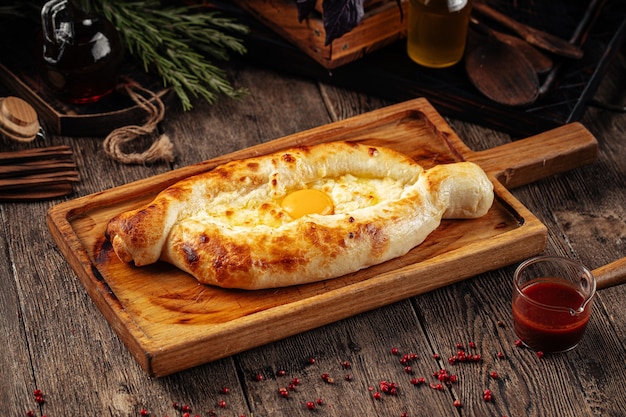 Georgian adjarian khachapuri bread with cheese