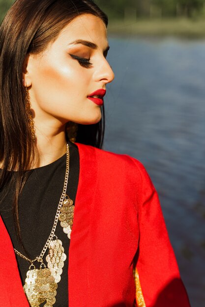 Georgian girl in red national dress