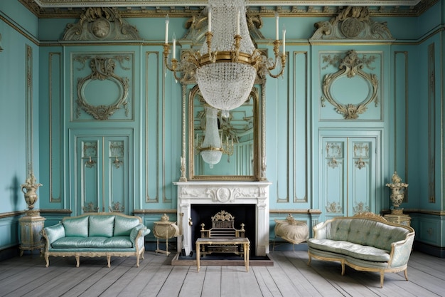 Интерьер гостиной в георгианском стиле с винтажными сиденьями и украшениями