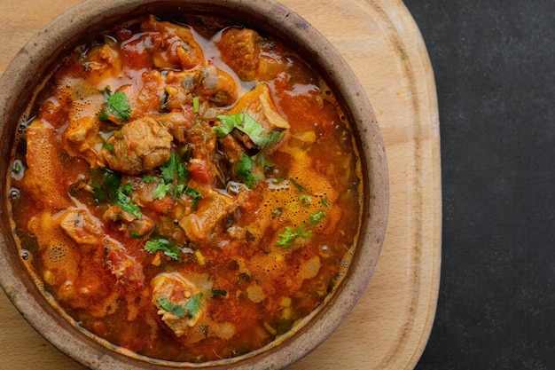 Georgian national dish Ojakhuri in a clay plate