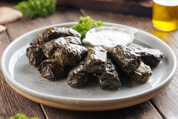 Georgian stuffed grape leaves dish dolma