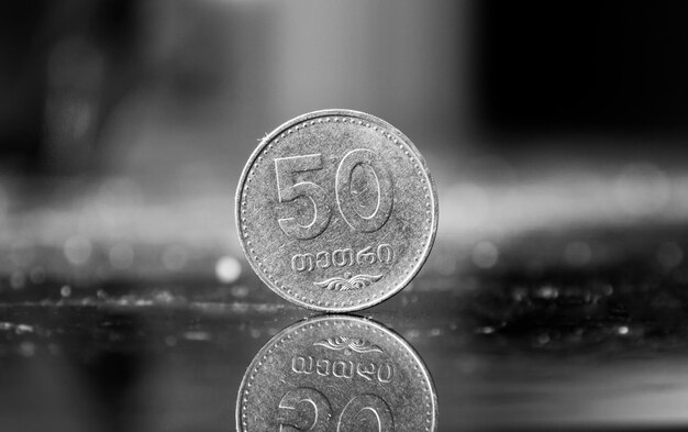 Photo georgian tetri coins money closeup