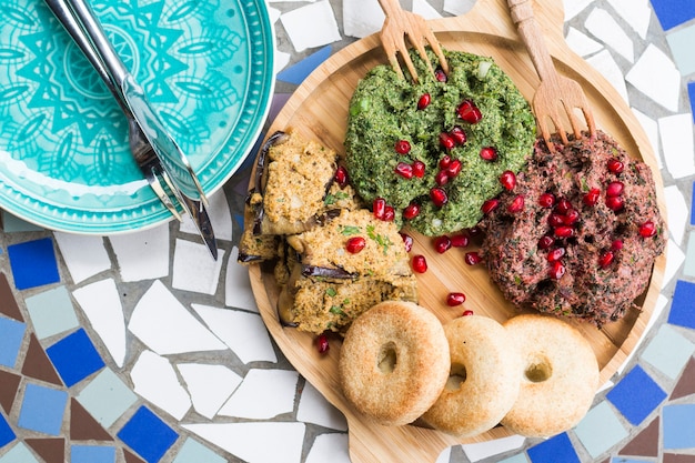 Georgian traditional food pkhali, meal and dish with vegetables and pomegranate. tbilisi,georgia