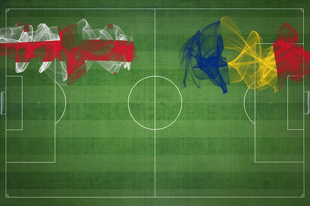 Georgië vs Roemenië voetbalwedstrijd nationale kleuren nationale vlaggen voetbalveld voetbalwedstrijd Competitie concept Kopieer ruimte