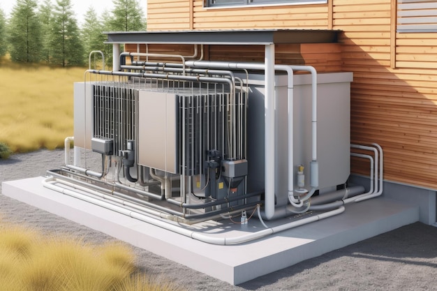 A geothermal heat pump system with water circulating and being heated created with generative ai