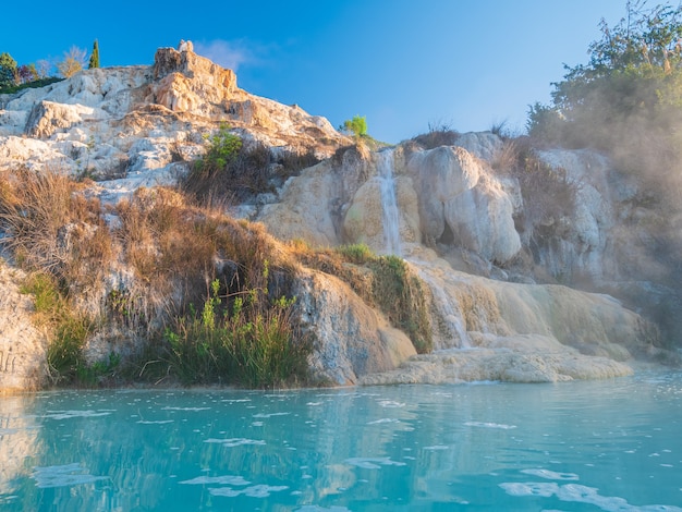 Geothermal pool and hot spring in the morning