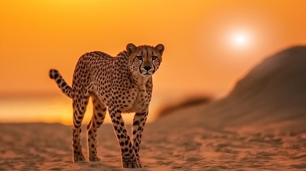 gepard op zonsondergang in savanne en strandwilde dieren