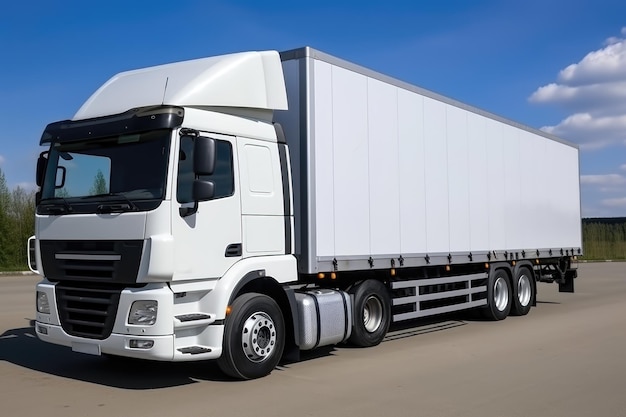 Geparkeerde witte vrachtwagen wacht op het laden van lading Geschikt voor logistieke en transportonderwerpen