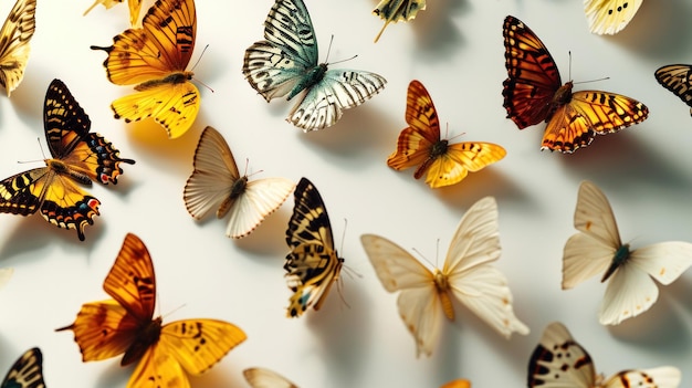 Gepatroneerde decoratieve vlinders geïsoleerd op een witte achtergrond met kopieerruimte Banner vrijheid