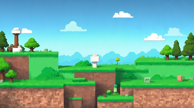 Gepixeld landschap met wolken en terrein